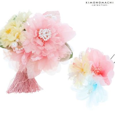 (卒業式応援クーポンで10％OFF1/9迄)【Prices down】振袖髪飾り2点セット「ピンク色のお花、パールビーズ」お花髪飾り 成人式、前撮り、結婚式の振袖に   振袖髪飾り （4022）【メール便不可】＜H＞ss2406wkk10