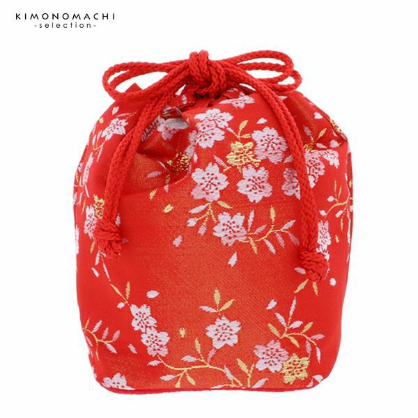 七五三巾着単品「朱赤×金色　桜」桃の節句、ひな祭り 金襴   巾着バッグ