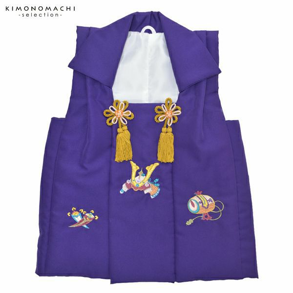 男児被布コート単品「濃紺藍色　兜、小槌、丁子の刺繍」七五三 3歳児用 753 端午の節句 お子様被布コート
