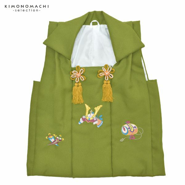 男児被布コート単品「松葉色　兜、小槌、丁子の刺繍」七五三 3歳児用 753 端午の節句 お子様被布コート