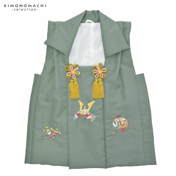 男児被布コート単品「鼠色　兜、小槌、丁子の刺繍」七五三 3歳児用 753 端午の節句 お子様被布コート