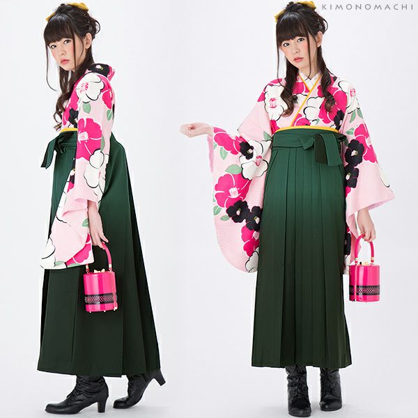 成人式卒業式最大70％1/8迄)卒業式袴セット「ピンク×白 ストライプに椿