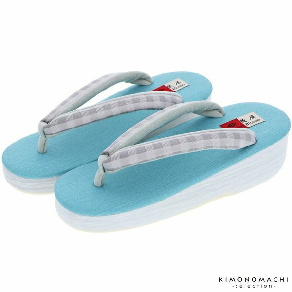 カレンブロッソ草履単品「水色×グレーチェック」Lサイズ 日本製 洒落草履  菱屋