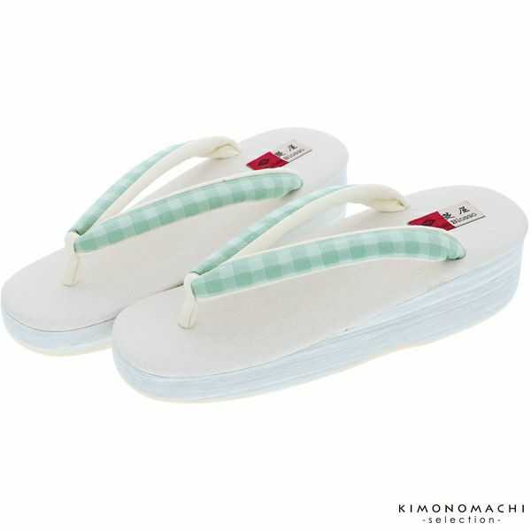 カレンブロッソ草履単品「白色×グリーンチェック」Lサイズ 日本製 洒落草履  菱屋