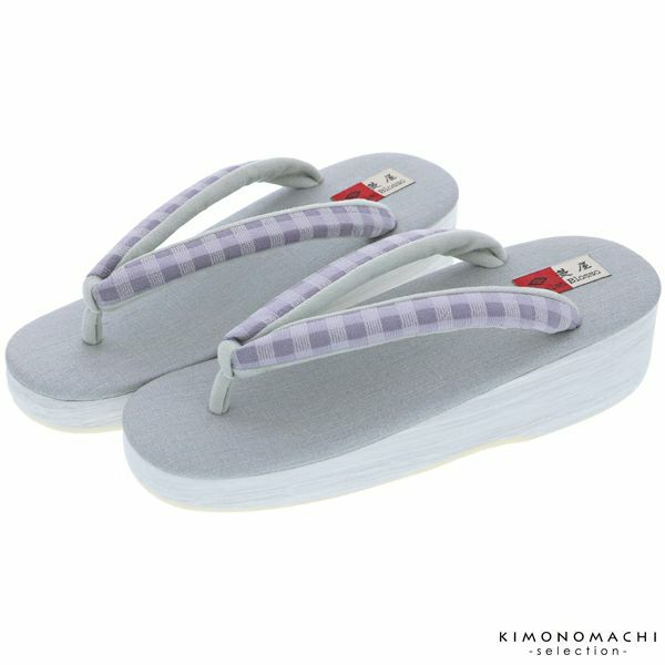 カレンブロッソ草履単品「グレー×紫鼠チェック」Lサイズ 日本製 洒落草履  菱屋