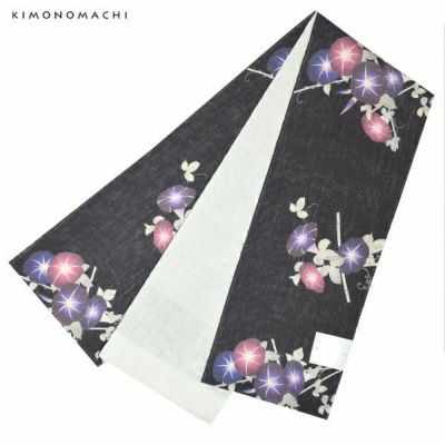【Prices down】麻半幅帯「黒色　朝顔」浴衣帯 半巾帯 夏着物、浴衣に  夏帯 【メール便不可】ss2503ohs30