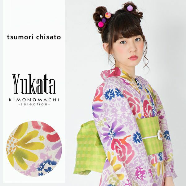 ツモリチサト浴衣単品「バラと花」tsumori chisato 女性浴衣 お仕立て上がり浴衣  綿浴衣
