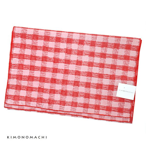 京都きもの町オリジナル浴衣帯単品「チェック　赤」兵児帯 日本製 ふわへこ ゆかた帯 レディース
