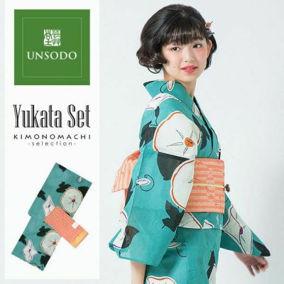 【Prices down】芸艸堂浴衣セット「青緑色　朝顔」山本雪桂 綿浴衣 日本製 UNSODO 綿紅梅 【メール便不可】m1906ykl20ss2503ykl10