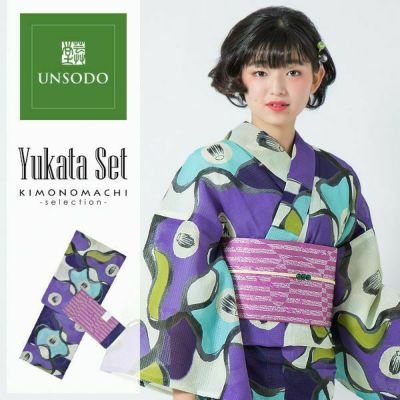 芸艸堂浴衣セット「青緑色 朝顔」山本雪桂 綿浴衣 日本製 UNSODO 綿 