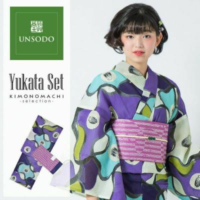 【Prices down】芸艸堂浴衣セット「青紫×水色　椿」桂友同机会 綿浴衣 日本製 UNSODO 綿紅梅 【メール便不可】m1906ykl20ss2503ykl10