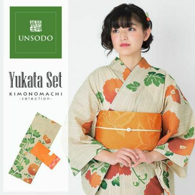 【Prices down】芸艸堂浴衣セット「オレンジ　菊花」荻野一水 綿浴衣 日本製 UNSODO 注染 【メール便不可】m1906ykl20ss2503ykl10
