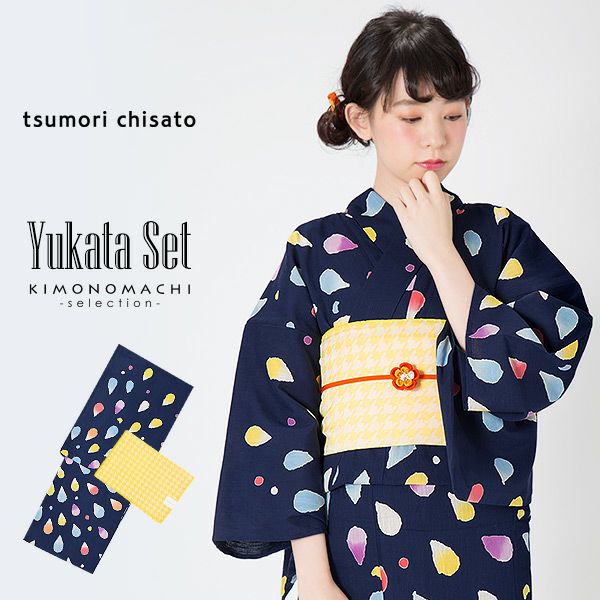 【30％OFF】ツモリチサト浴衣セット「紺色　ドロップ」tsumori chisato 女性浴衣セット お仕立て上がり浴衣 浴衣2点セット 綿浴衣 【メール便不可】m1906ykl30