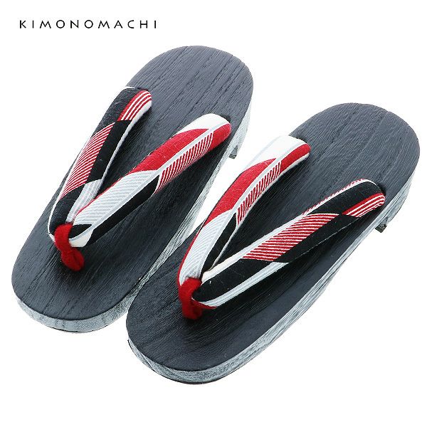 女性下駄単品「矢羽　赤×黒」フリーサイズ（Lサイズ）、LLサイズ 桐下駄 夏の浴衣、甚平に レディース 浴衣下駄