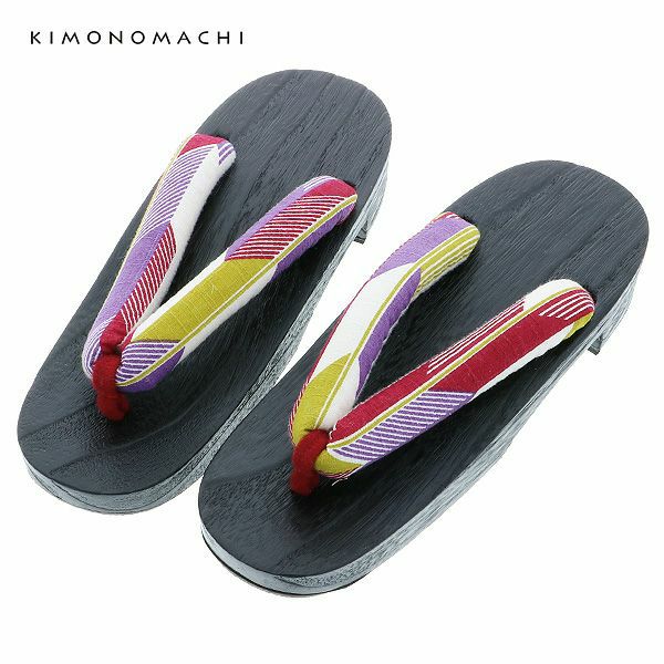 女性下駄単品「矢羽　紫×エンジ」フリーサイズ（Lサイズ）、LLサイズ 桐下駄 夏の浴衣、甚平に レディース 浴衣下駄