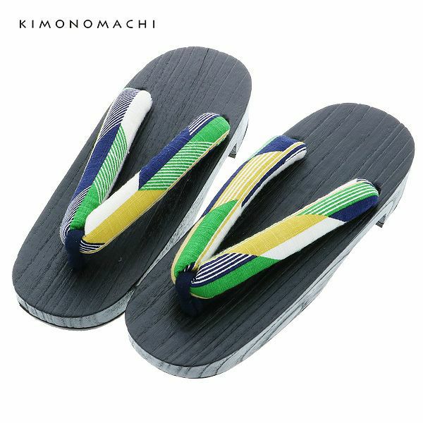 女性下駄単品「矢羽　緑×紺」フリーサイズ（Lサイズ）、LLサイズ 桐下駄 夏の浴衣、甚平に レディース 浴衣下駄