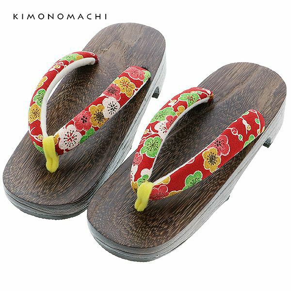 女性下駄単品「紅梅花　赤紅」フリーサイズ（Lサイズ）、LLサイズ 桐下駄 夏の浴衣、甚平に レディース 浴衣下駄