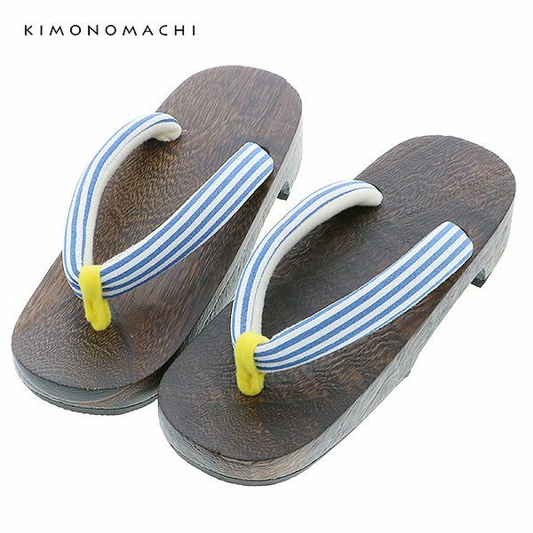 女性下駄単品「ストライプ　ブルー」フリーサイズ（Lサイズ）、LLサイズ 桐下駄 夏の浴衣、甚平に レディース 浴衣下駄