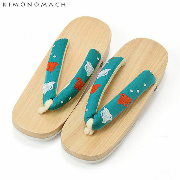KIMONOMACHI下駄単品「青緑色　千鳥」フリーサイズ 女性下駄   F
