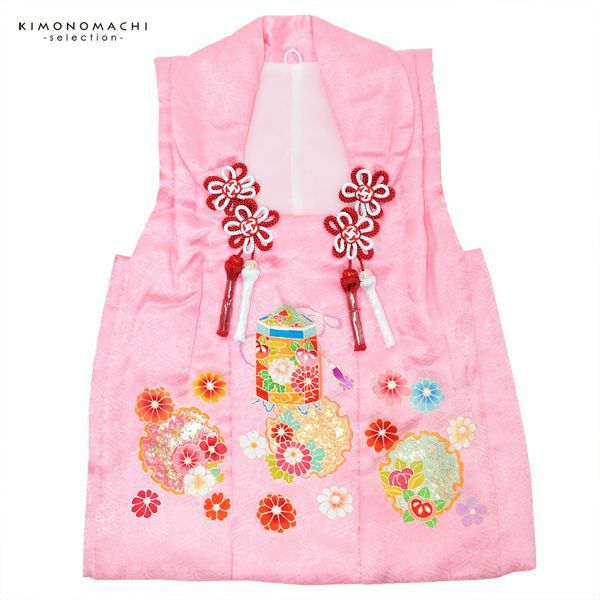 女の子被布コート単品「ピンク　貝桶、雪輪」3歳児用 七五三 七五三小物 手描き お子様被布コート 都路