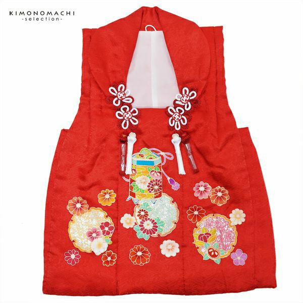 女の子被布コート単品「赤色　貝桶、雪輪」3歳児用 七五三 七五三小物 手描き お子様被布コート 都路