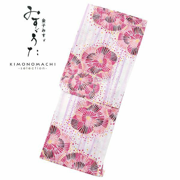 みすゞうた浴衣単品「赤ピンク　レトロフラワー」ブランド浴衣単品 女性浴衣単品 金子みすゞ 大人浴衣単品 浴衣単品 M1804