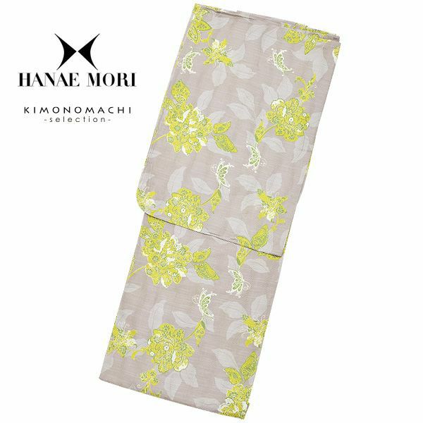 HANAE MORI浴衣単品「グレー　蝶と唐華」ブランド浴衣単品 女性浴衣単品 ハナエモリ 大人浴衣単品 浴衣単品 H1803