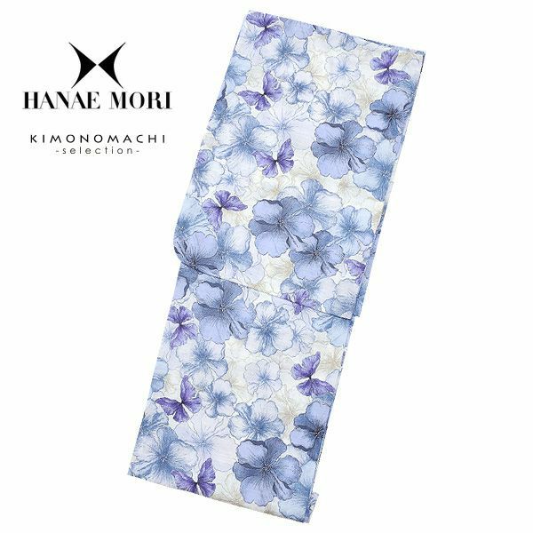 HANAE MORI浴衣単品「ブルーグレー　フラワー」ブランド浴衣単品 女性浴衣単品 ハナエモリ 大人浴衣単品 浴衣単品 H1805【メール便不可】