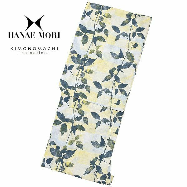 HANAE MORI浴衣単品「イエロー×ブルーぼかしにリーフ」ブランド浴衣単品 女性浴衣単品 ハナエモリ 大人浴衣単品 浴衣単品 H1807