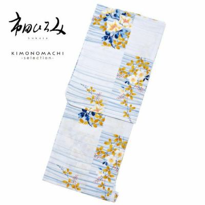 【Prices down】市田ひろみ浴衣単品「ブルー　横段に鉄線、萩」ブランド浴衣単品 女性浴衣単品 大人ブランド 大人浴衣単品 浴衣単品 I1803【メール便不可】ss2503ykl35