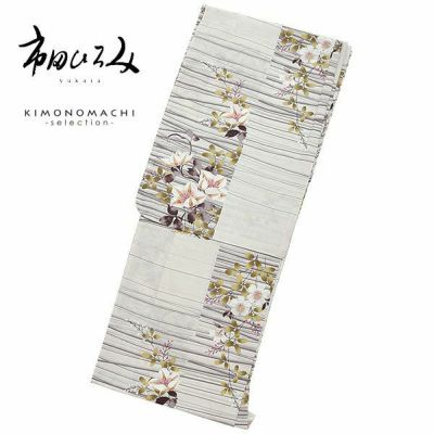 【Prices down】市田ひろみ浴衣単品「グレー　横段に鉄線、萩」ブランド浴衣単品 女性浴衣単品 大人ブランド 大人浴衣単品 浴衣単品 I1804【メール便不可】ss2503ykl30
