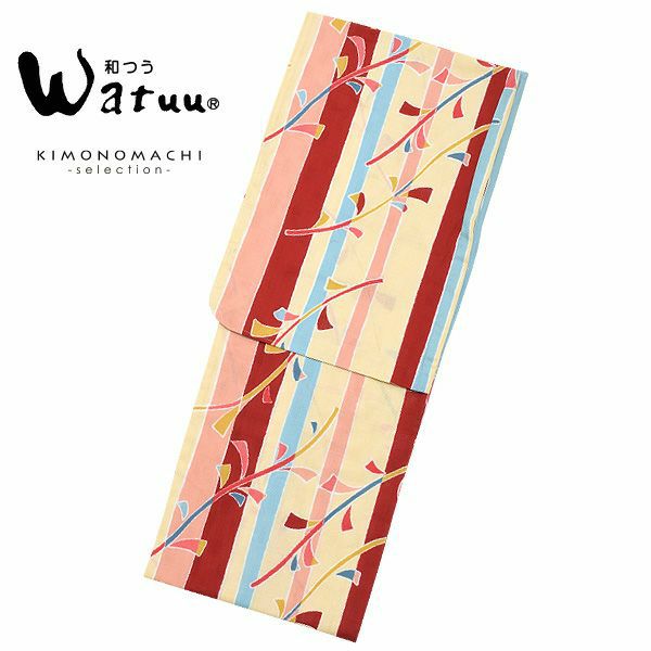 和つう浴衣単品「赤、ピンク、ブルー　縞」ブランド浴衣単品 女性浴衣単品 大人ブランド 大人浴衣単品 浴衣単品 W1801
