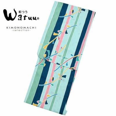 【Prices down】和つう浴衣単品「ブルー、グリーン　縞」ブランド浴衣単品 女性浴衣単品 Watuu 大人浴衣単品 浴衣単品 W1802【メール便不可】ss2406ykl15