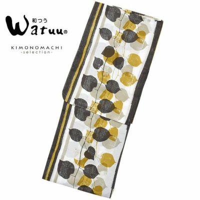 【Prices down】和つう浴衣単品「黒茶、黄土色　縞にリーフ」ブランド浴衣単品 女性浴衣単品 Watuu 大人浴衣単品 浴衣単品 W1805【メール便不可】ss2406ykl15