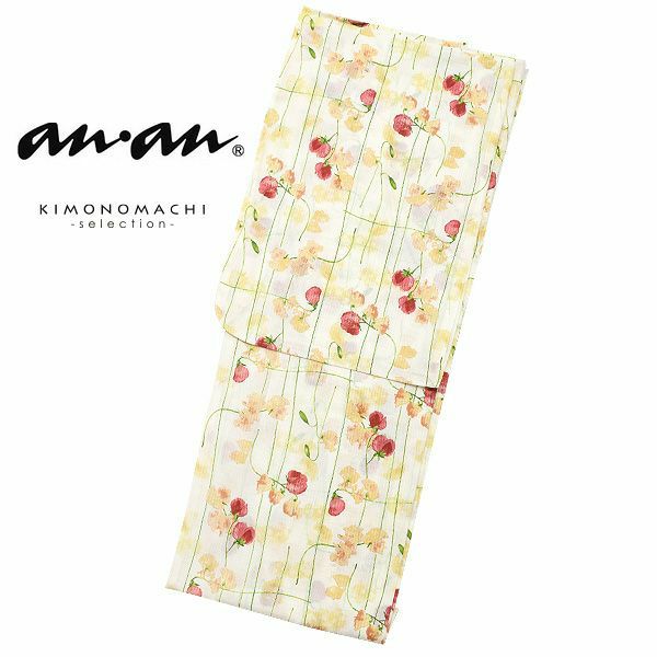 anan浴衣単品「赤、オレンジ　フラワー」ブランド浴衣単品 女性浴衣単品 アンアン 大人浴衣単品 浴衣単品 a1804