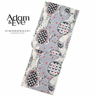 Adam＆Eve浴衣単品「グレー ゆらぎ縞に水玉」ブランド浴衣単品 女性