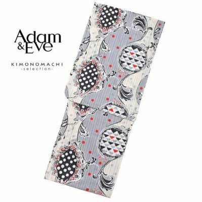 【Prices down】Adam＆Eve浴衣単品「グレー　ゆらぎ縞に水玉」ブランド浴衣単品 女性浴衣単品 アダムアンドイヴ 大人浴衣単品 浴衣単品 E1804【メール便不可】ss2503ykl30
