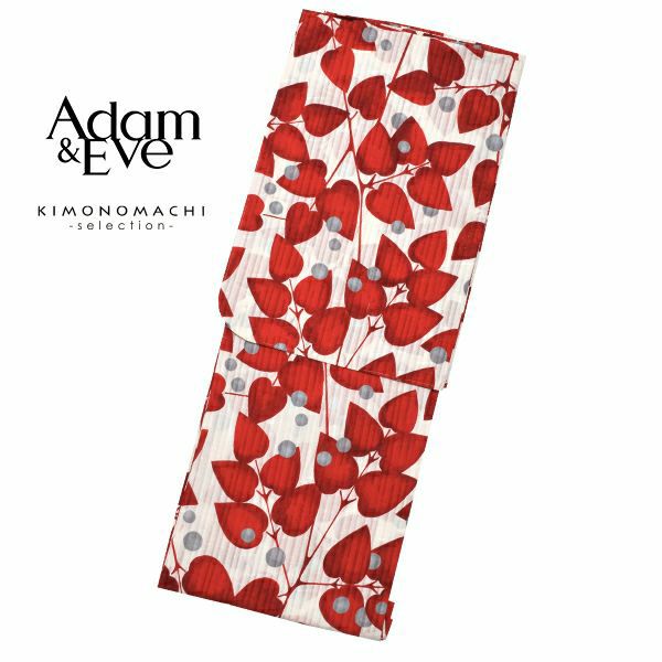 Adam＆Eve浴衣単品「赤色　葉っぱと水玉」ブランド浴衣単品 女性浴衣単品 アダムアンドイヴ 大人浴衣単品 浴衣単品 E1806