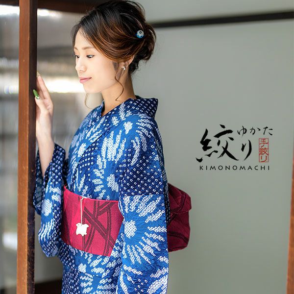 お仕立て上がり絞り浴衣単品「マリンブルー　花火」有松絞り 女性浴衣 レディース 綿 お仕立て上がり浴衣