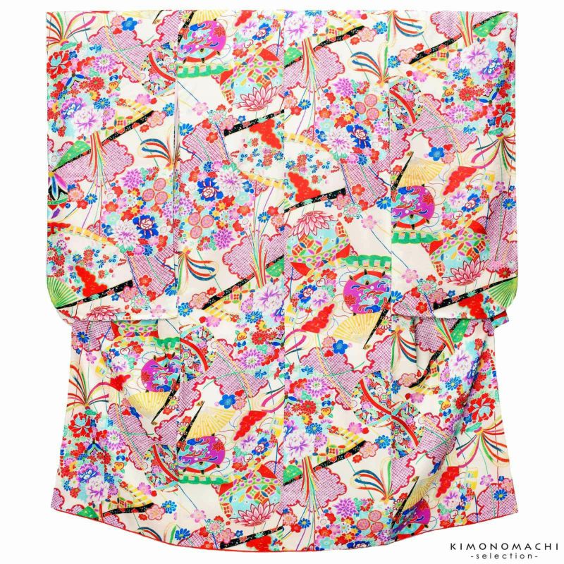 七五三四つ身着物単品「クリーム　扇」取り寄せ品 7歳向け 子供着物 女の子の着物 Shikibu Classic C扇-1C