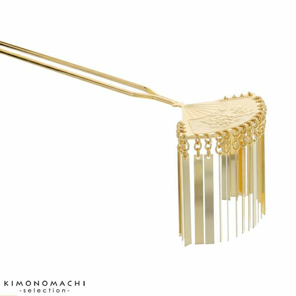 ビラカンかんざし「ゴールド　扇」髪飾り 花魁 和 成人式、結婚式 ビラビラかんざし J16-007　G　ビラカン扇1段