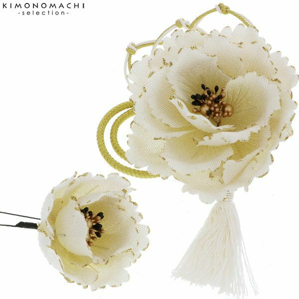 お花髪飾り2点セット「白色　牡丹」髪飾り 成人式、結婚式 振袖髪飾り お花髪飾り 房飾り No.51141　白