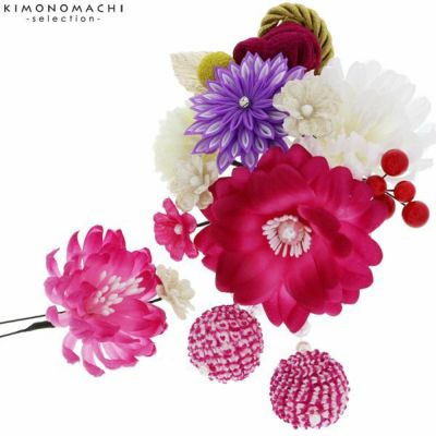(卒業式CPSALE10％OFF2/6迄)つまみ細工、お花髪飾り2点セット「紫色　お花と剣つまみのお花、絞り玉」髪飾り 成人式、結婚式 振袖髪飾り お花髪飾り 絞り玉飾り No.50931　ワイン【メール便不可】＜H＞ss2409wkk10