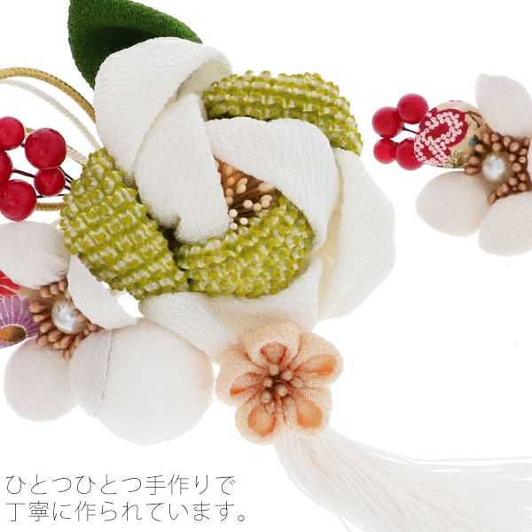 Prices down4】つまみ細工、お花髪飾り2点セット「白色 ふっくらつまみ