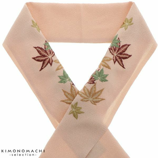 刺繍半衿「洗柿色　楓」半襟 刺繍衿   洒落半衿