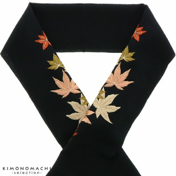 刺繍半衿「黒色　楓」半襟 刺繍衿   洒落半衿