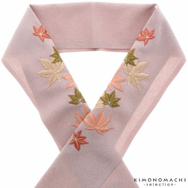 刺繍半衿「梅鼠色　楓」半襟 刺繍衿   洒落半衿