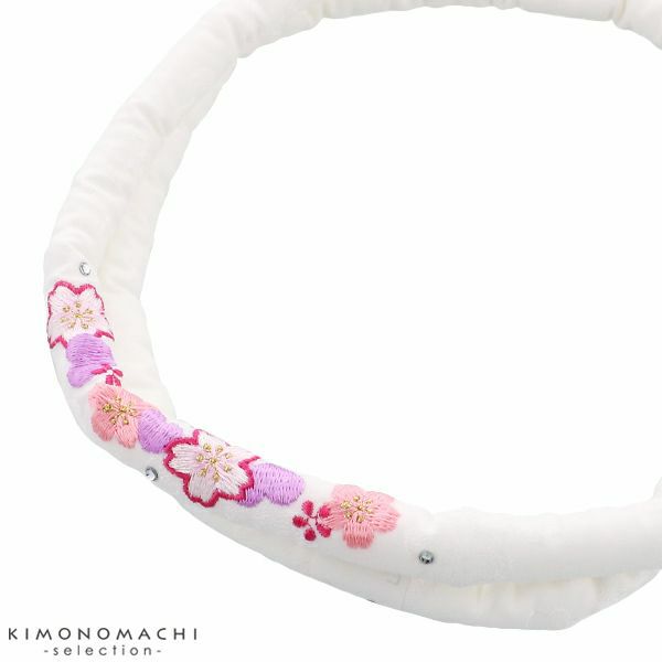 刺繍帯締め「白色　桜の刺繍」七五三 丸ぐけ紐 子供 女の子 丸ぐけ