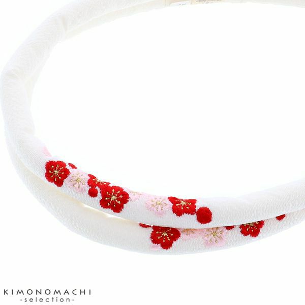 刺繍帯締め「白色　梅の花刺繍」七五三 丸ぐけ紐 子供 女の子 丸ぐけ
