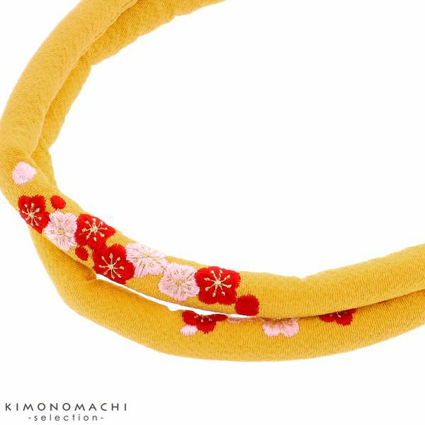 刺繍帯締め「芥子色　梅の花刺繍」七五三 丸ぐけ紐 子供 女の子 丸ぐけ